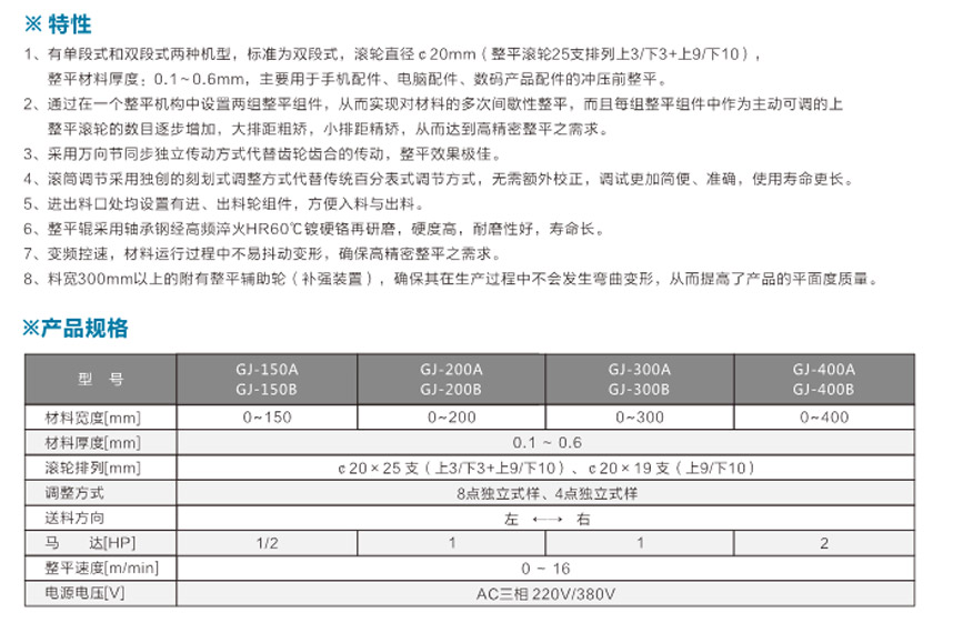 精密薄板材料整平機雙段式GJ-A產(chǎn)品說明